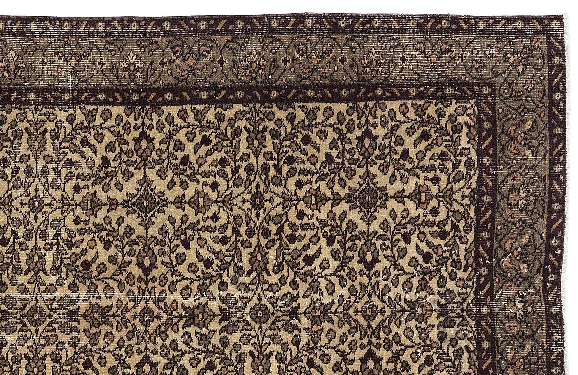 Bej Anadolu Eskitme Çiçekli Yün Halı 146x253 - Özel Seri
