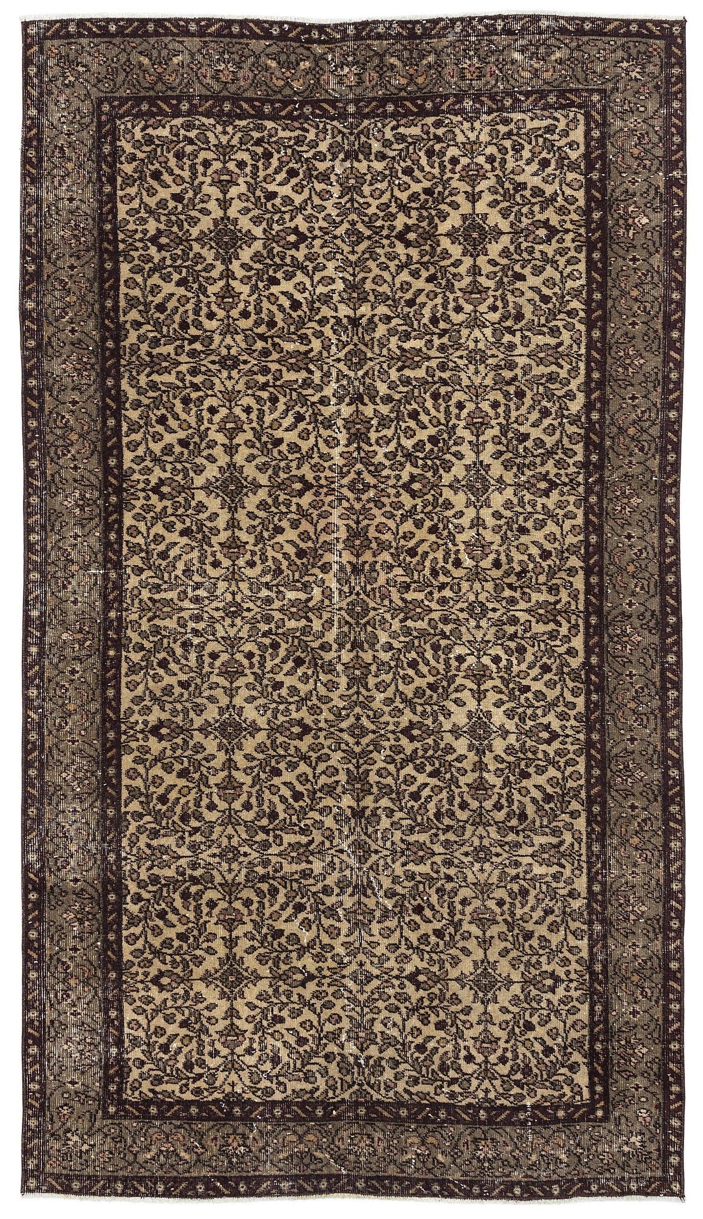 Bej Anadolu Eskitme Çiçekli Yün Halı 146x253 - Özel Seri