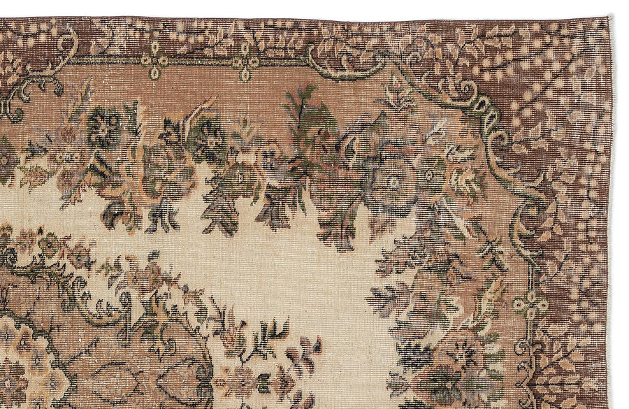 Bej El Dokuma Halı Eskitme Çiçekli Desen 163x264 cm – Oturma odası kullanımı