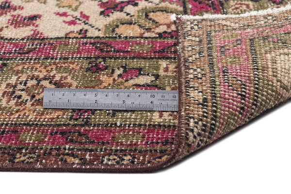 Bej Bordo Eskitme Geometrik Yün Halı 157x273