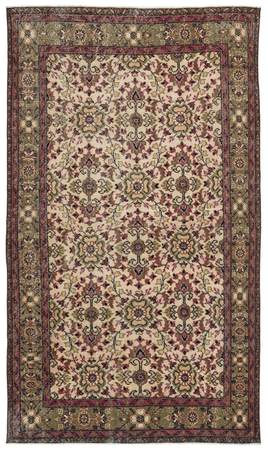 Bej Bordo Eskitme Geometrik Yün Halı 157x273