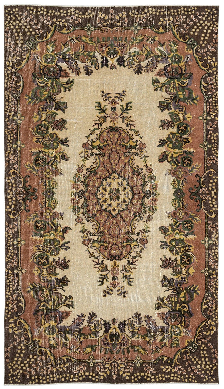 Bej Anadolu Eskitme Madalyonlu Yün Halı 174x308 - Özel Seri