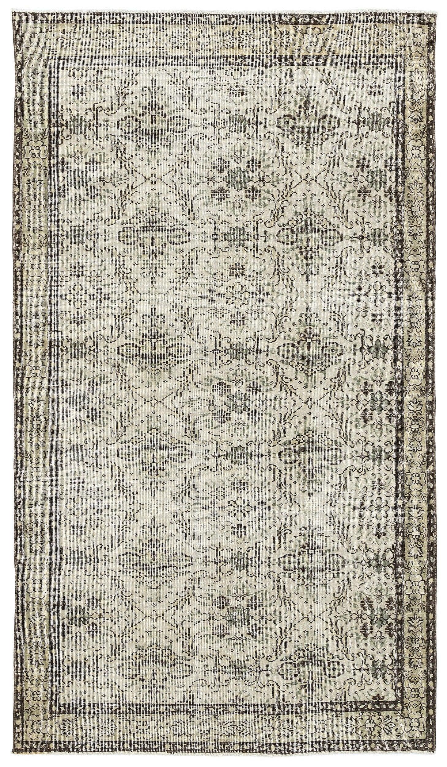 Bej Anadolu Eskitme Çiçekli Yün Halı 144x245 - Özel Seri