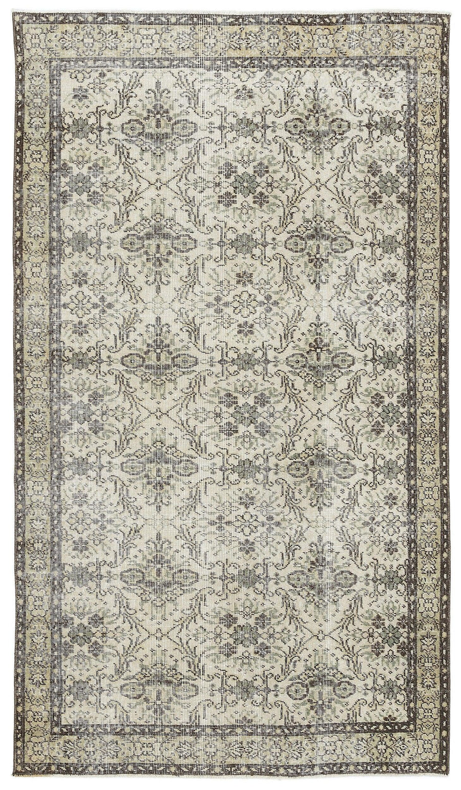 Bej Anadolu Eskitme Çiçekli Yün Halı 144x245 - Özel Seri