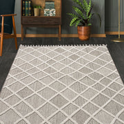 Zahra Gri Geometrik Polyester Makine Halısı Crea