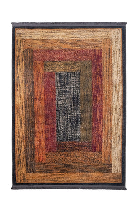 Antrasit Beyaz Bordürlü Eskitme Halı - Yıkanabilir - Kaymaz Taban - Pati Dostu