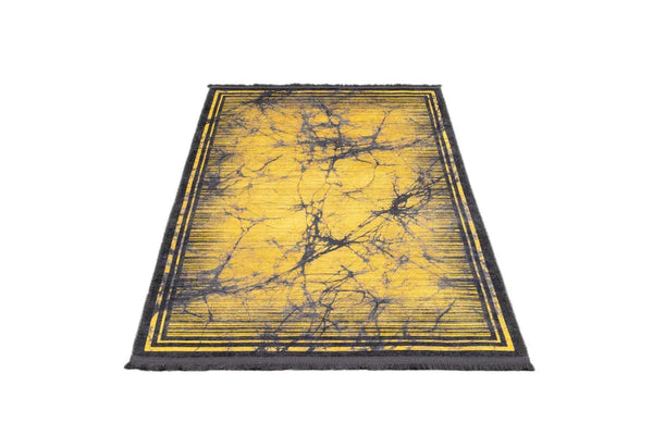 Antrasit Gold Bohem Eskitme Halı - Yıkanabilir - Kaymaz Taban - Pati Dostu