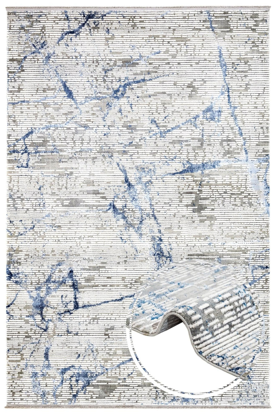 Beyaz Krem Dokulu Geometrik Halı - Toz Vermez