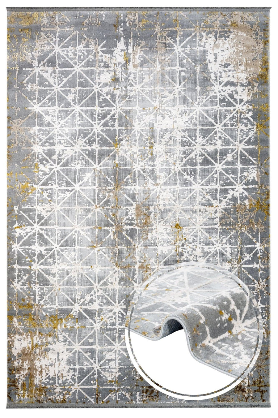 Bej Beyaz Bordürlü Dokulu Halı - Toz Vermez