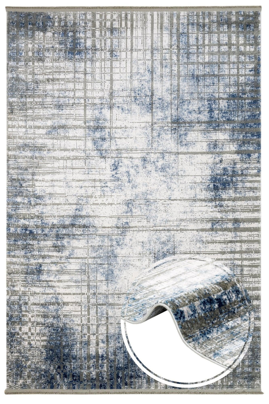 Gri Krem Dokulu Geometrik Halı - Toz Vermez