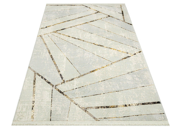 Bej Beyaz Bohem Etnik Triko Halı - Yıkanabilir - Kaymaz Taban - Pati Dostu