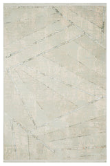Light Mint Green Cream Distressed Geometric Living Room Rug - Polyester