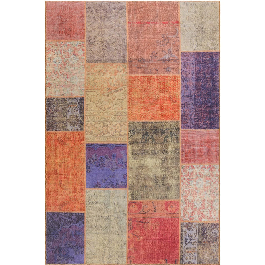 Turuncu Bej Eskitme Patchwork Salon Halısı – Oturma odası kullanımı