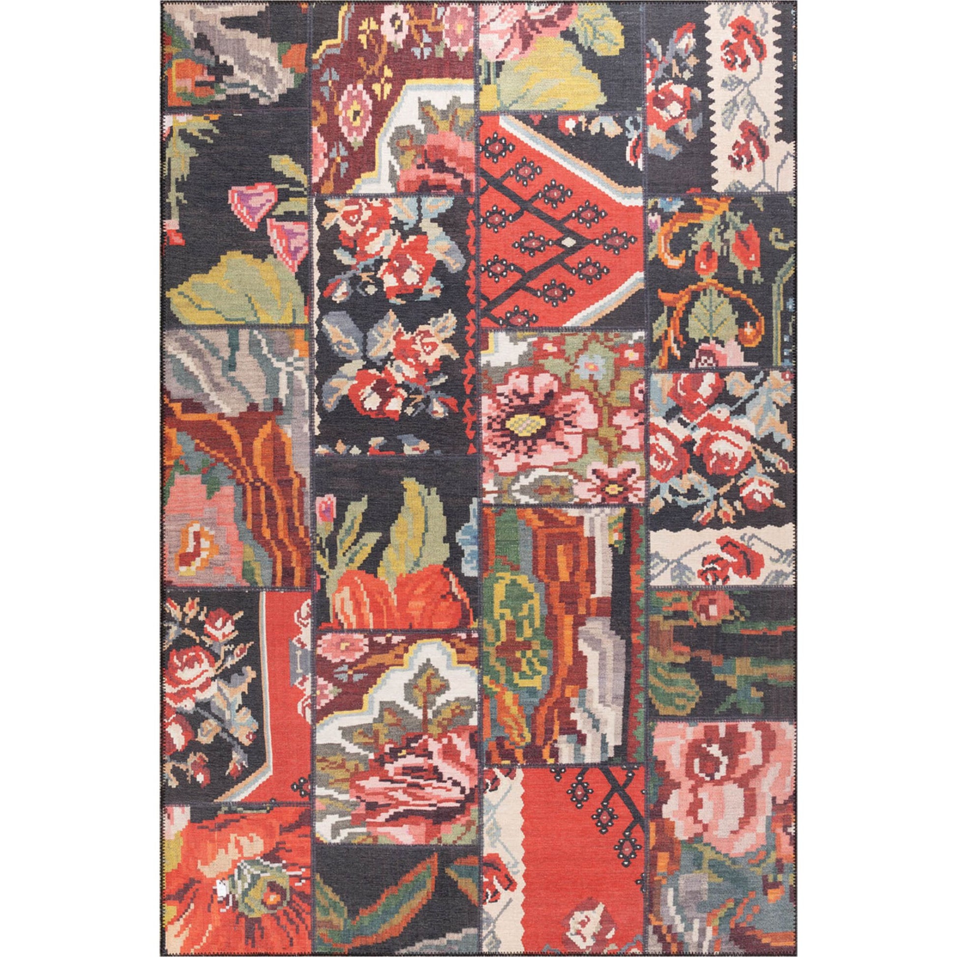 Bristol Kırmızı Patchwork Pamuk Dijital Baskı Dekoratif Halı Artloop