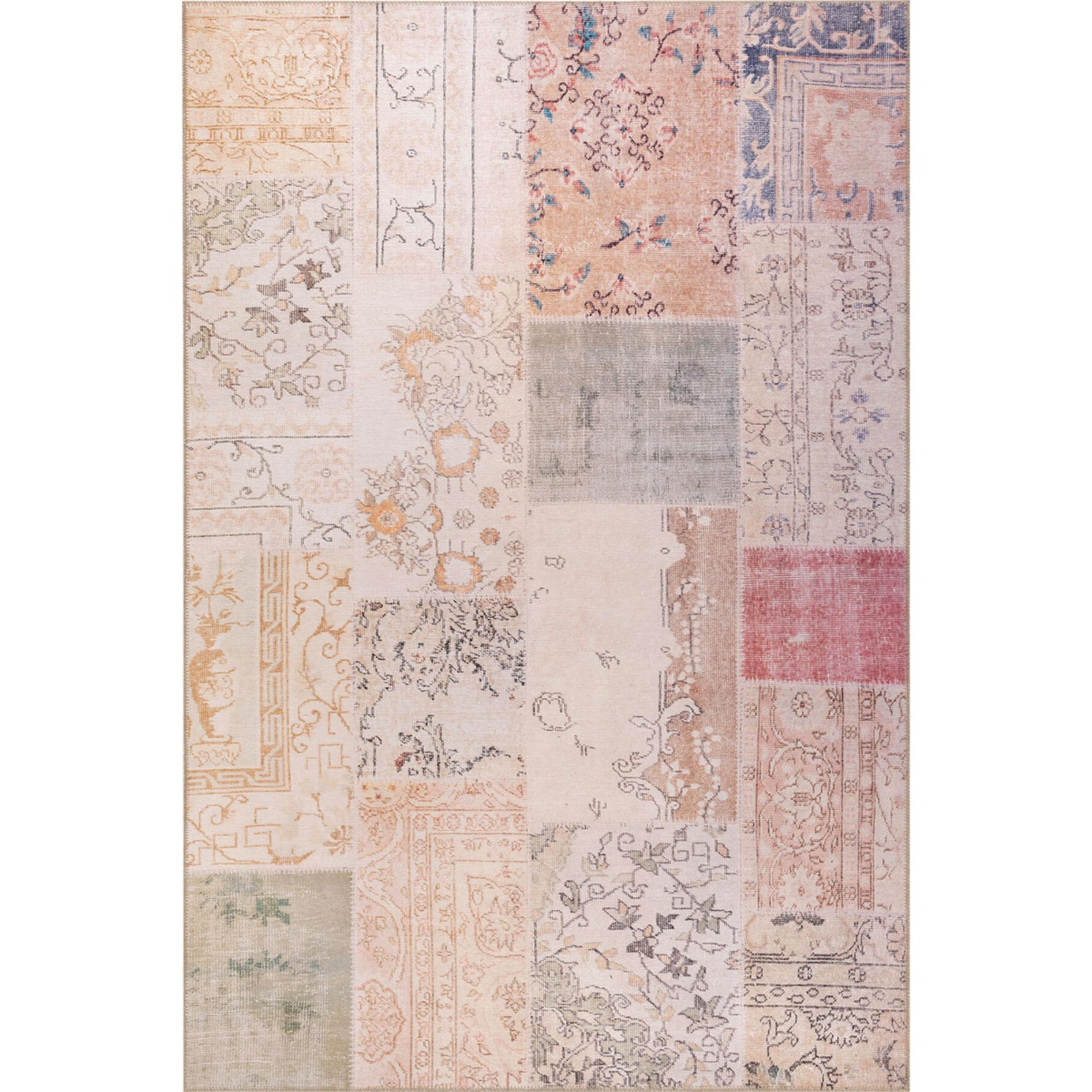 Chester Krem Patchwork Pamuk Dijital Baskı Dekoratif Halı Artloop