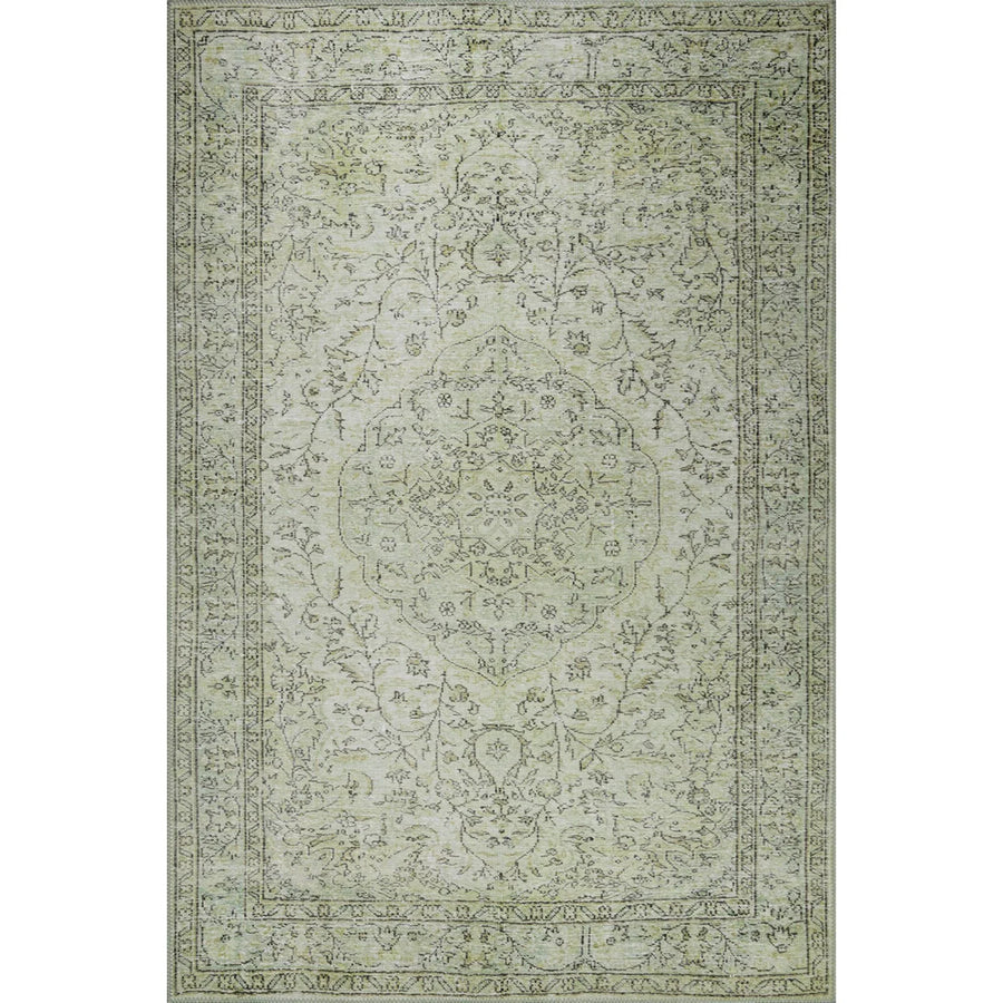 Grüner Teppich mit Medaillon im Vintage-Stil – im Wohnzimmer
