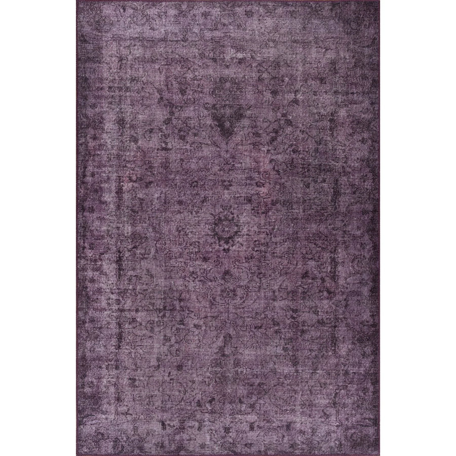 Purple and Grey Abstract Distressed Area Rug – in the living room