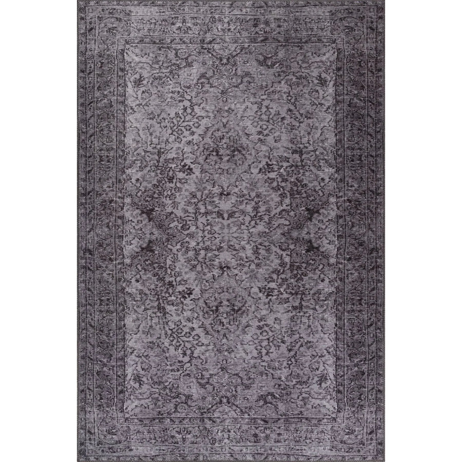 Purple Floral Cotton Area Rug with Gray Accents – in the living room