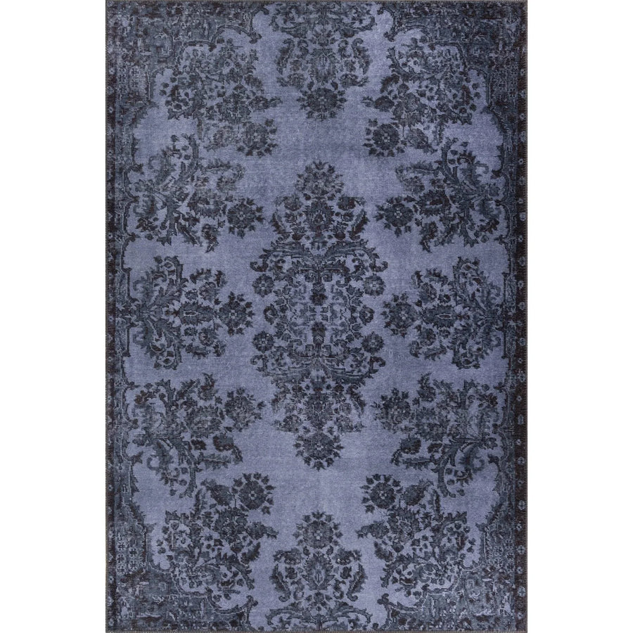 Blue Medallion Area Rug with Distressed Design – in the living room
