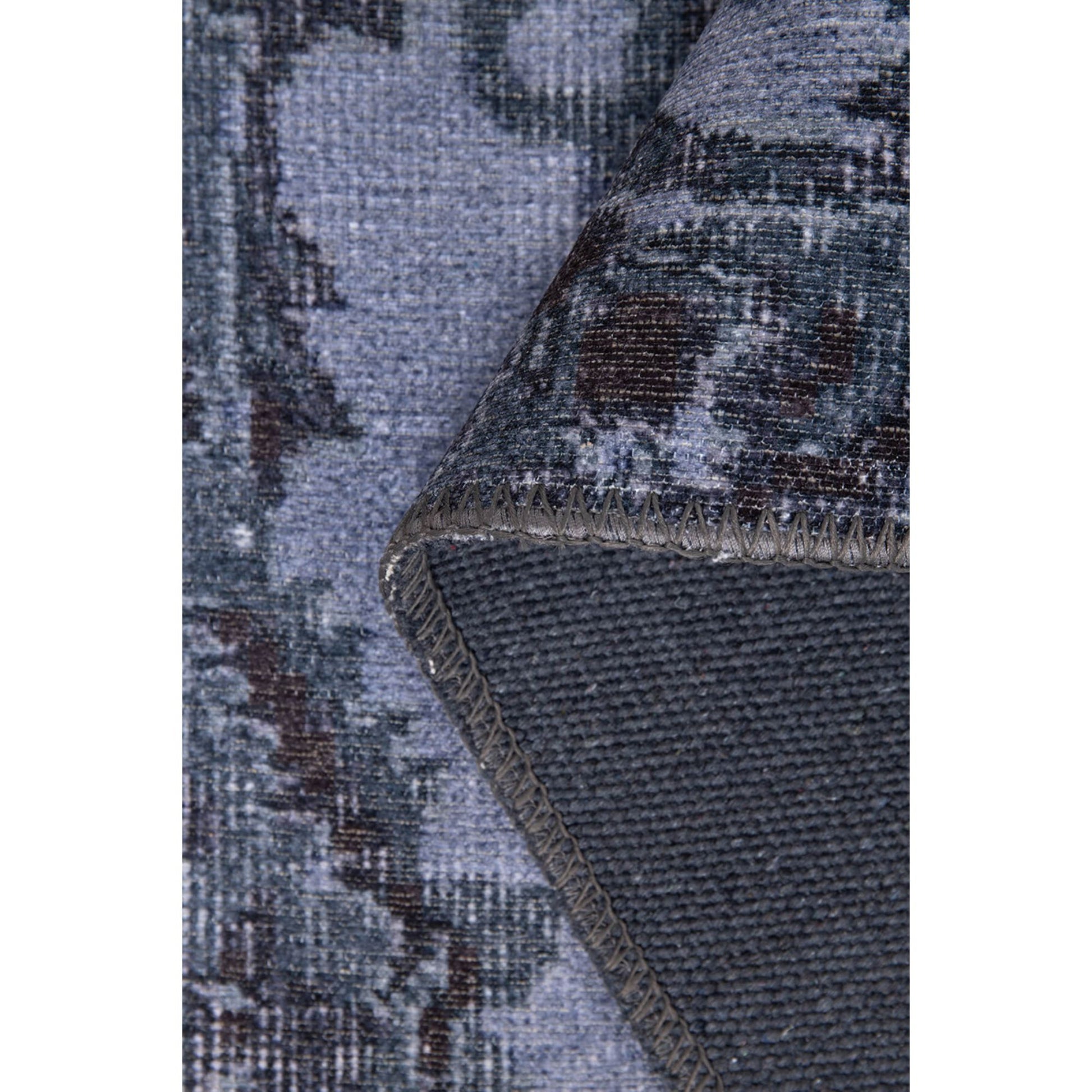 Preston Mavi Eskitme Pamuk Dijital Baskı Dekoratif Halı Artloop