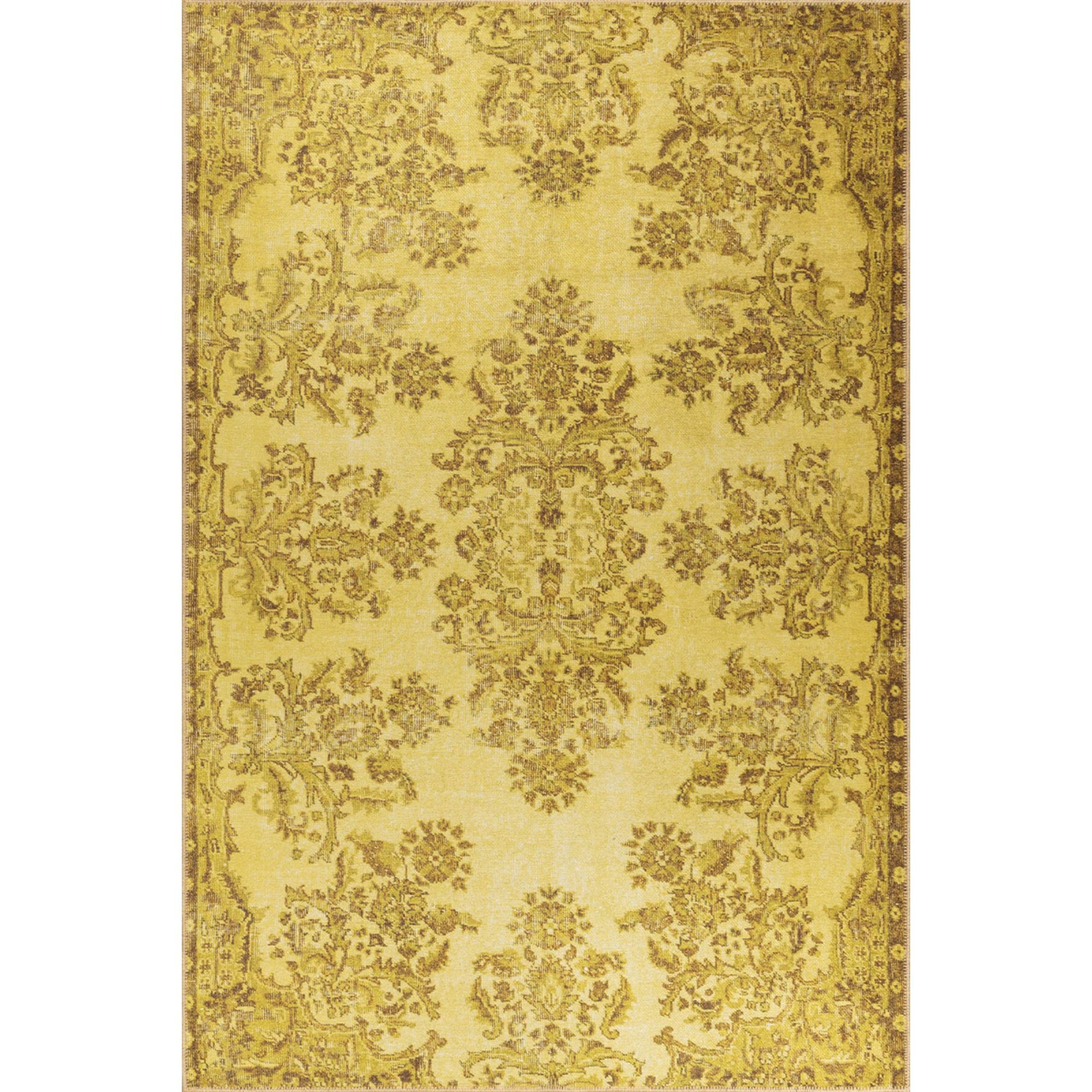 Perth Sarı Eskitme Pamuk Dijital Baskı Dekoratif Halı Artloop