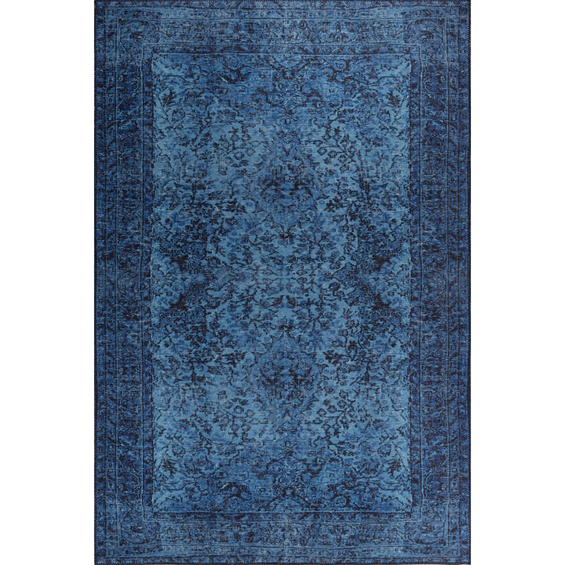 Newry Mavi Eskitme Pamuk Dijital Baskı Dekoratif Halı Artloop