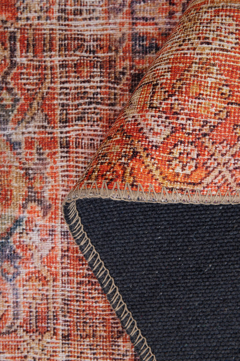 Oxford Turuncu Eskitme Pamuk Dijital Baskı Dekoratif Halı Artloop