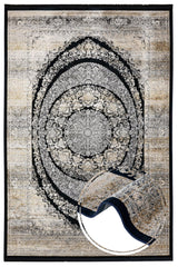 Outlet Digital bedruckter Teppich Grau - Schwarz Medaillon Modern 100x200 cm