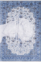 Blue and White Distressed Medallion Bedroom Rug - Polyester