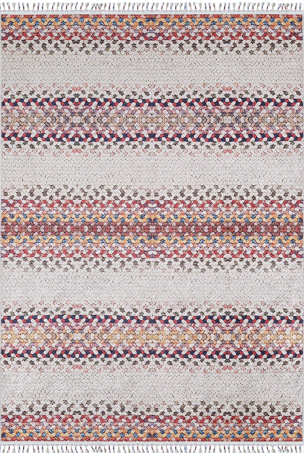 Kartuzy Krem Çizgili Dijital Baskı Halı Halınet