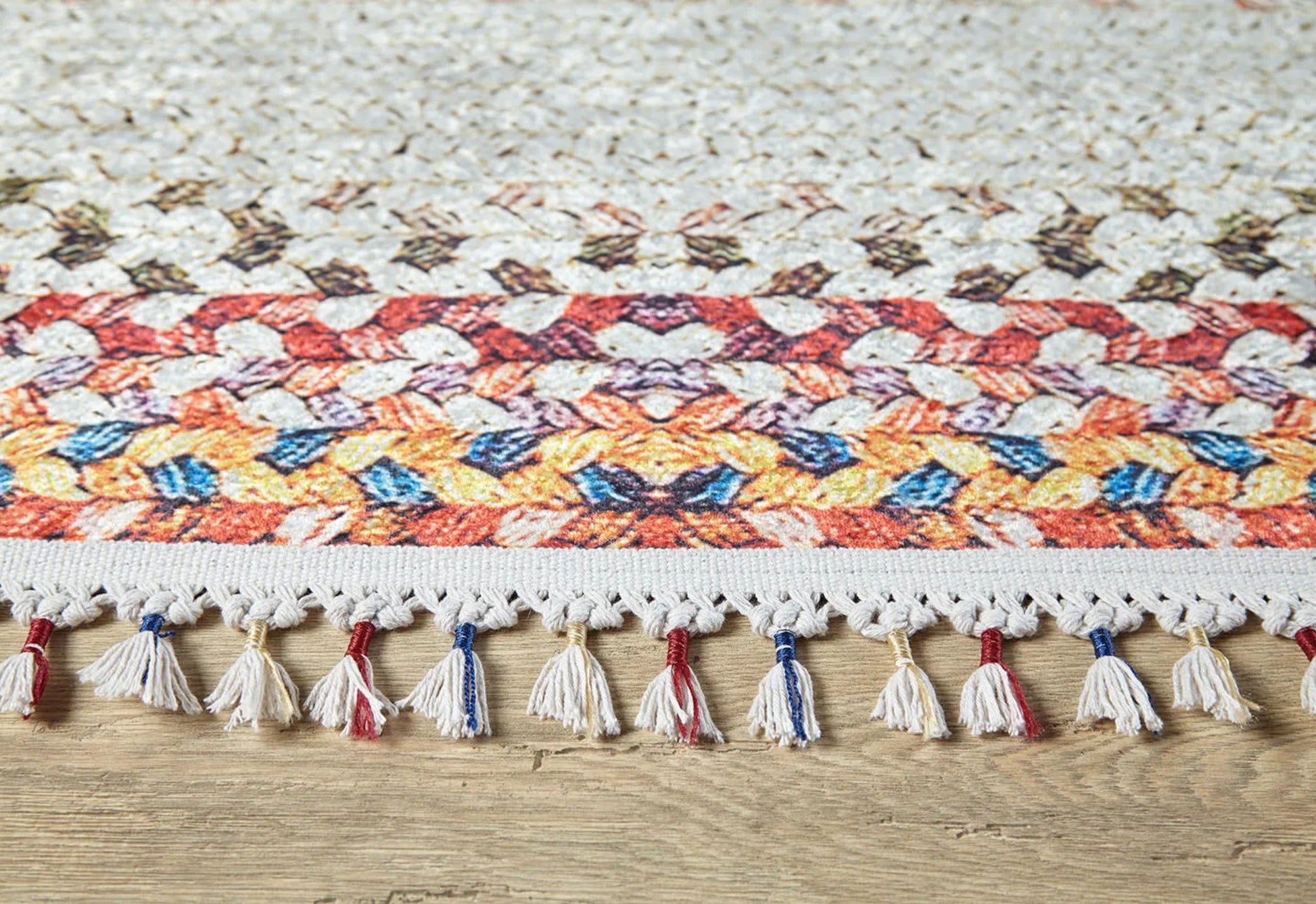 Kartuzy Krem Çizgili Dijital Baskı Halı Halınet