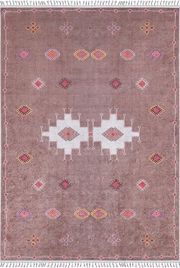 Vizon Etnik Geometrik Halı - Yıkanabilir - Kaymaz Taban - Pati Dostu