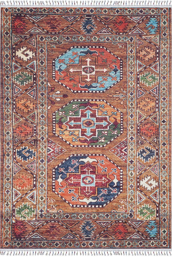 Etnik Geometrik Halı - Yıkanabilir - Kaymaz Taban - Pati Dostu