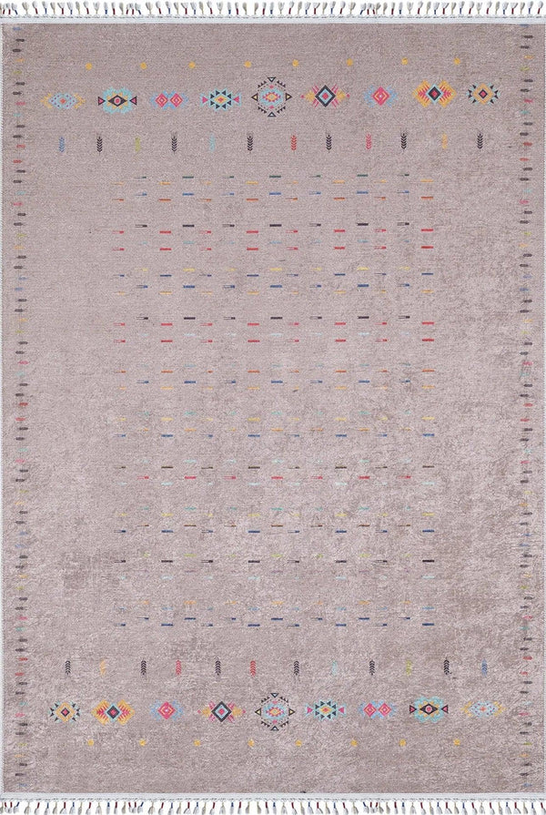Bej Krem Klasik Minimalist Desenli Halı - Yıkanabilir - Kaymaz Taban - Pati Dostu