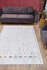 Light Gray Red Ethnic Geometric Living Room Rug - Polyester