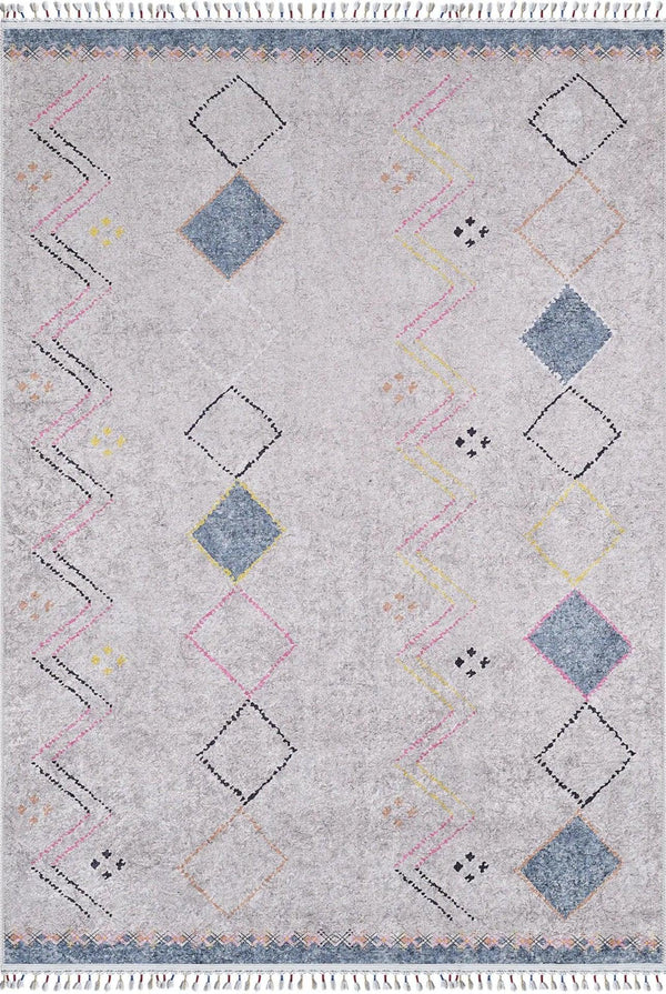 Bej Krem Geometrik Modern Halı - Yıkanabilir - Kaymaz Taban - Pati Dostu