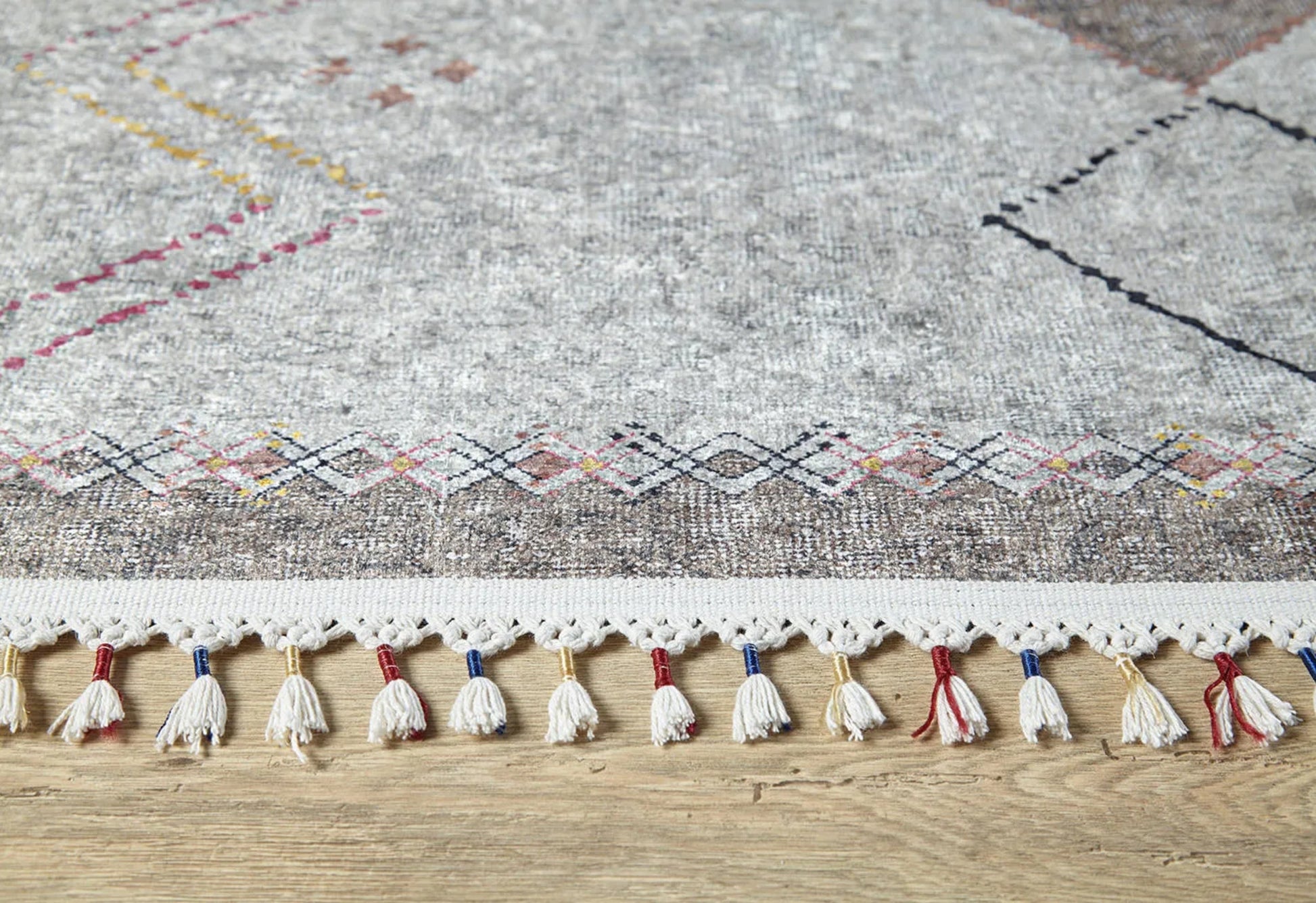 Mazowiecki Gri Geometrik Dijital Baskı Halı Halınet