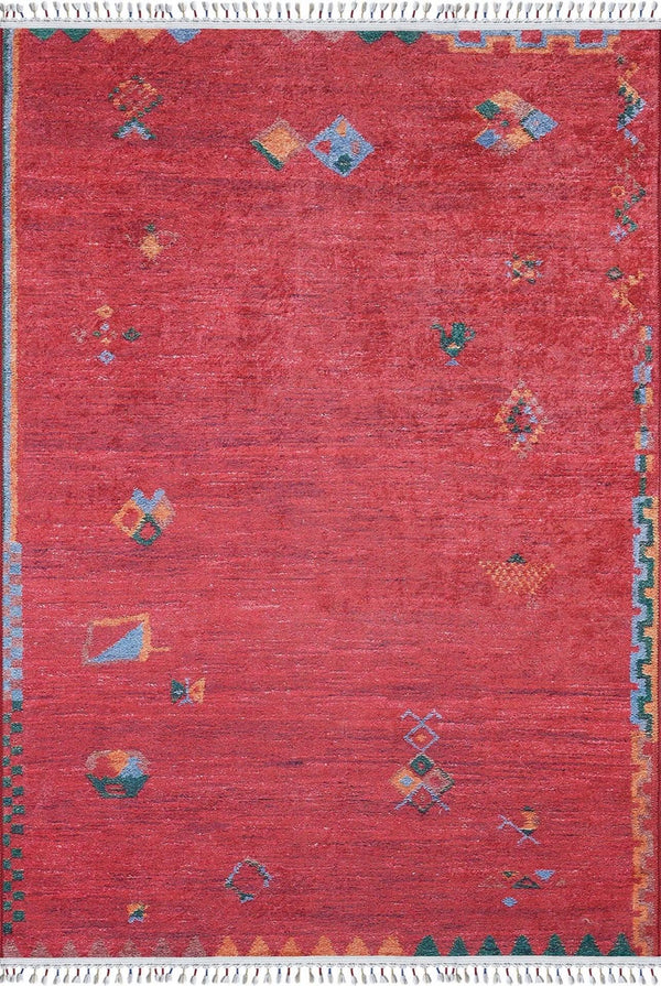 Kırmızı Klasik Eskitme Modern Halı - Yıkanabilir - Kaymaz Taban - Pati Dostu