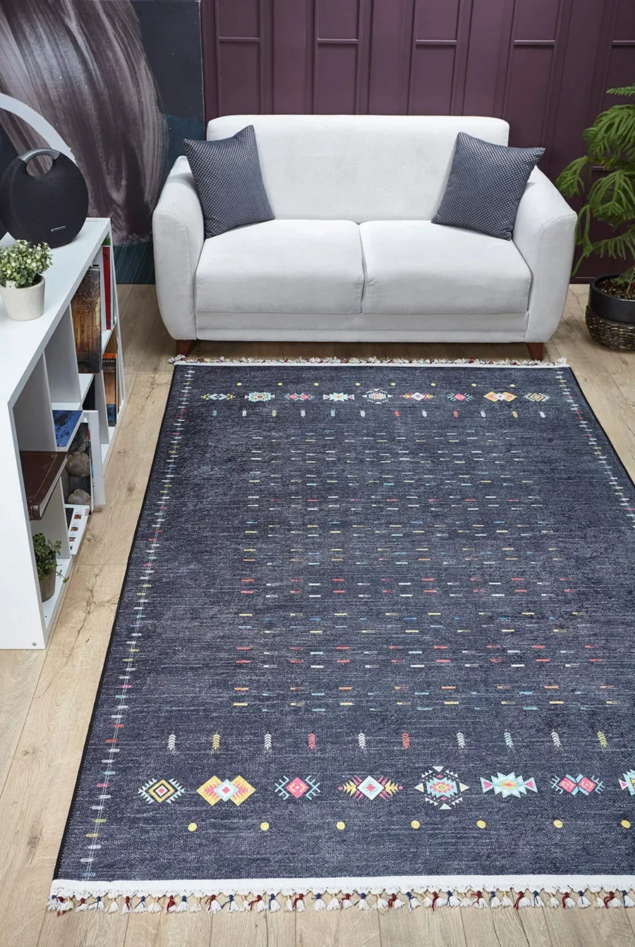 Siyah Modern Halı - Yıkanabilir - Kaymaz Taban - Pati Dostu