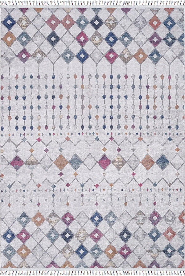 Gri Geometrik Modern Halı - Yıkanabilir - Kaymaz Taban - Pati Dostu
