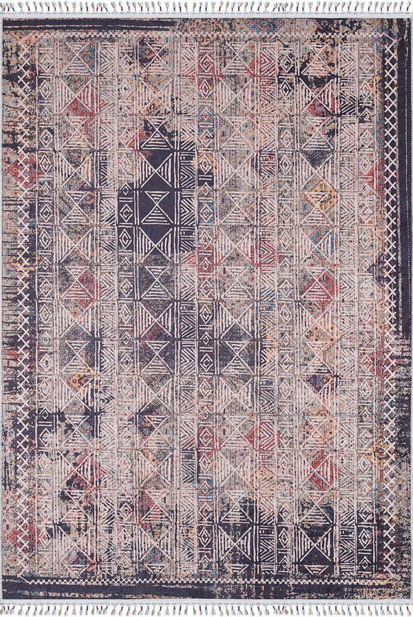 Gri Mavi Modern Soyut Halı - Yıkanabilir - Kaymaz Taban - Pati Dostu