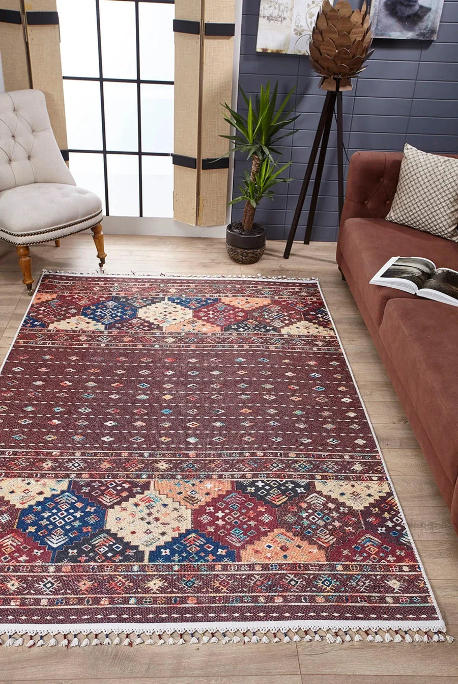 Geometrik Modern Halı - Yıkanabilir - Kaymaz Taban - Pati Dostu