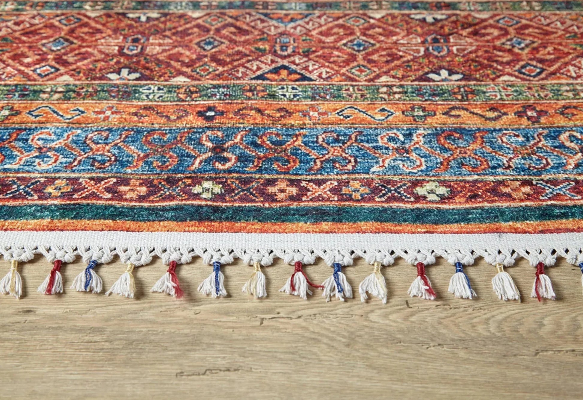 Kırmızı Etnik Modern Halı - Yıkanabilir - Kaymaz Taban - Pati Dostu