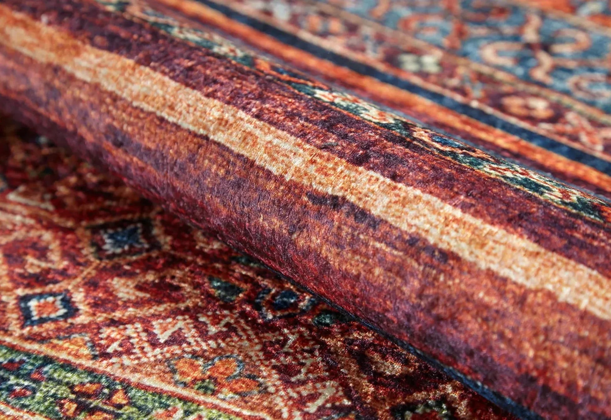 Kırmızı Etnik Modern Halı - Yıkanabilir - Kaymaz Taban - Pati Dostu
