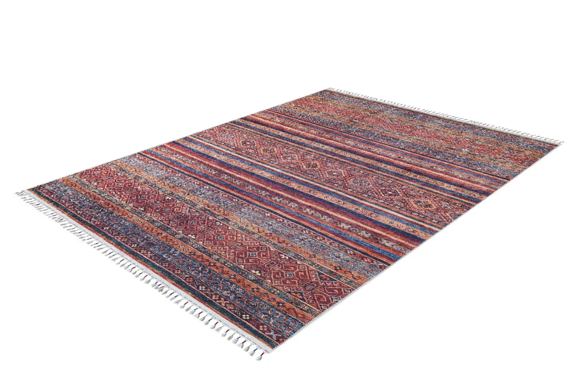 Kırmızı Etnik Modern Halı - Yıkanabilir - Kaymaz Taban - Pati Dostu