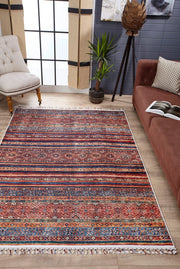 Kırmızı Etnik Modern Halı - Yıkanabilir - Kaymaz Taban - Pati Dostu