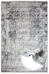 Gray White Distressed Living Room Rug - Acrylic Machine Woven