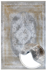 Gray Cream Distressed Medallion Living Room Rug - Acrylic Machine Woven