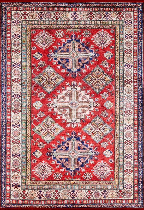 Kırmızı Etnik Geometrik Halı - Yıkanabilir - Kaymaz Taban - Pati Dostu