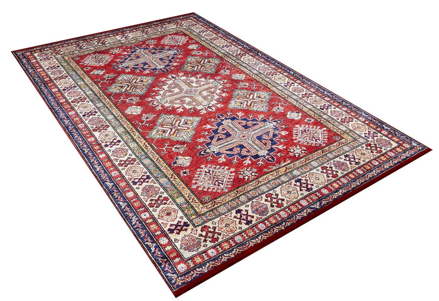 Kırmızı Etnik Geometrik Halı - Yıkanabilir - Kaymaz Taban - Pati Dostu